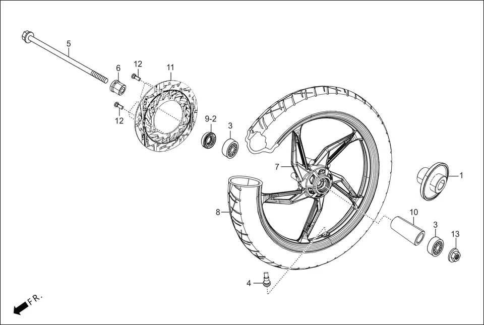 F-9A-DISC FRONT WHEEL (DISC) diagram showing 44601-AAN-B1099