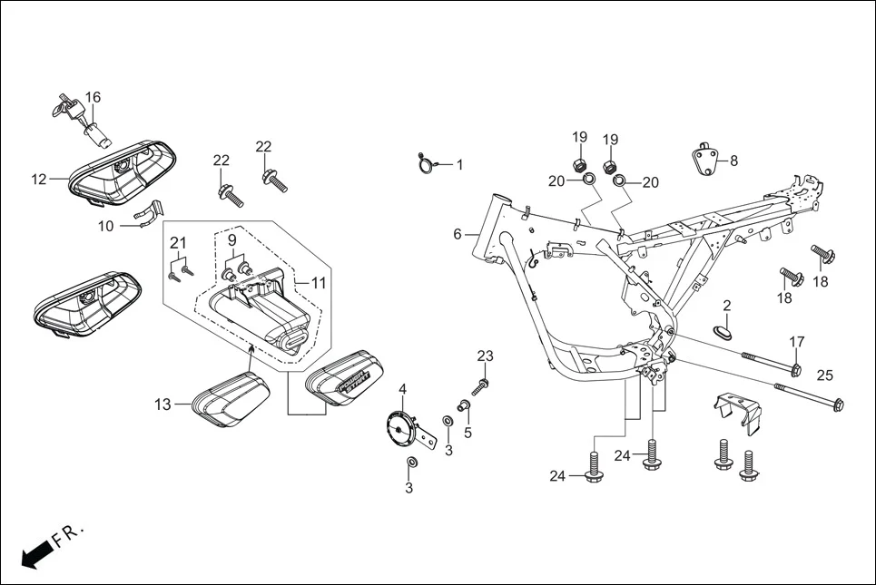 F-25-KICK FRAME BODY/UTILITY BOX assembly diagram for Hero HF Deluxe (Dec, 2016)