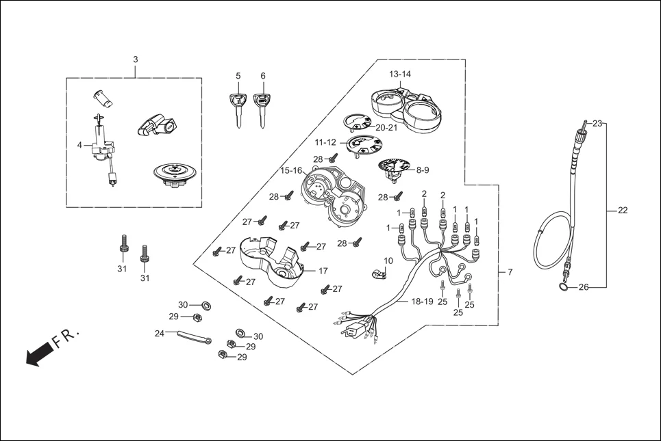 F-2 SPEEDOMETER/CABLE/KEY SET diagram showing 61317-KCC-900