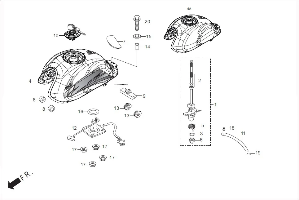 F-13 FUEL TANK diagram showing 16967-MA2-770