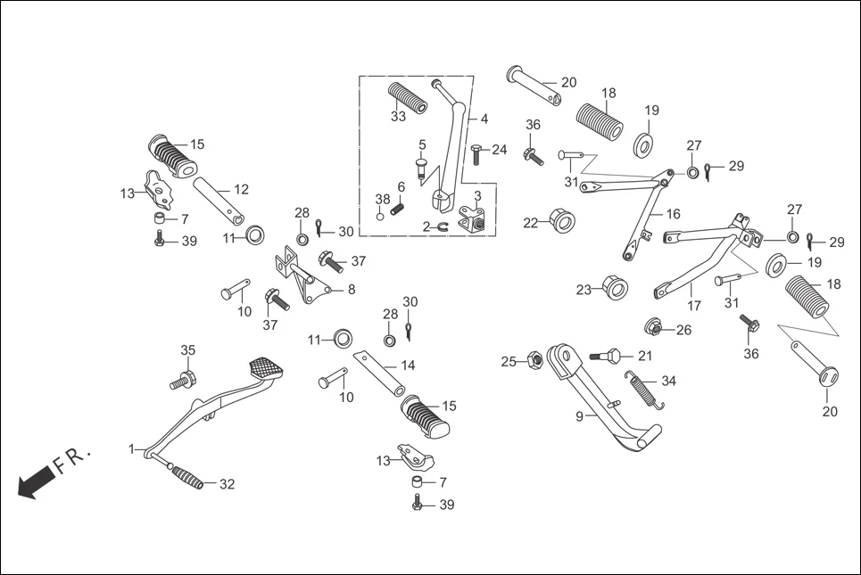 F-17 STEP ASSY./KICK STARTER/GEAR CHANGE PEDAL/SIDE STAND/PILLION STEP. diagram showing 95701-06020-00