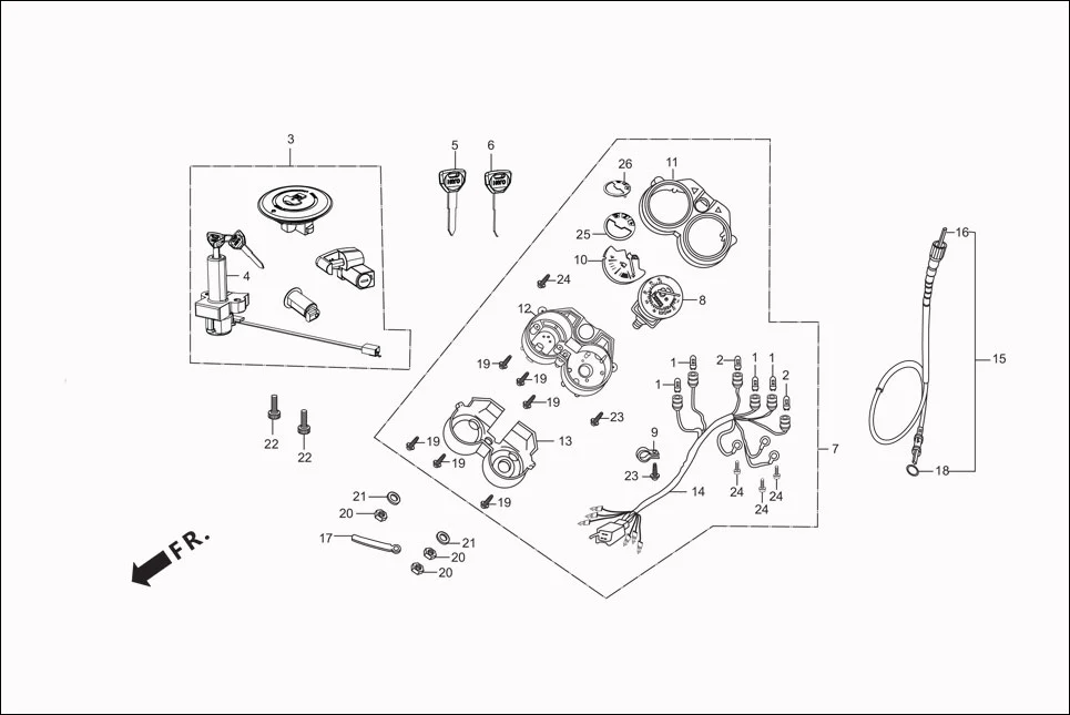 F-2A-i3S SPEEDOMETER/CABLE/KEY SET (i3S) diagram showing 37619-AAH-811