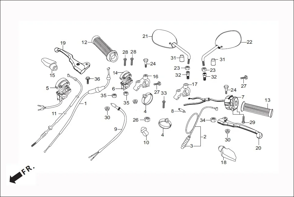 F-3 HANDLE LEVER/SWITCH/CONTROL CABLE diagram showing 35150-KWA-841