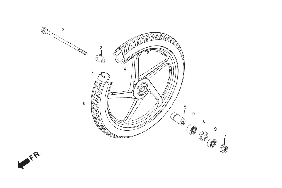 F-9 FRONT WHEEL diagram showing 90306-KST-942