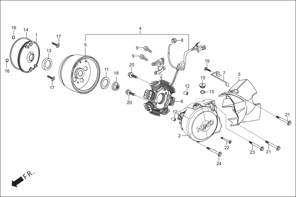 E-7-KICK LEFT CRANKCASE COVER/A.C. GEN. ASSY.