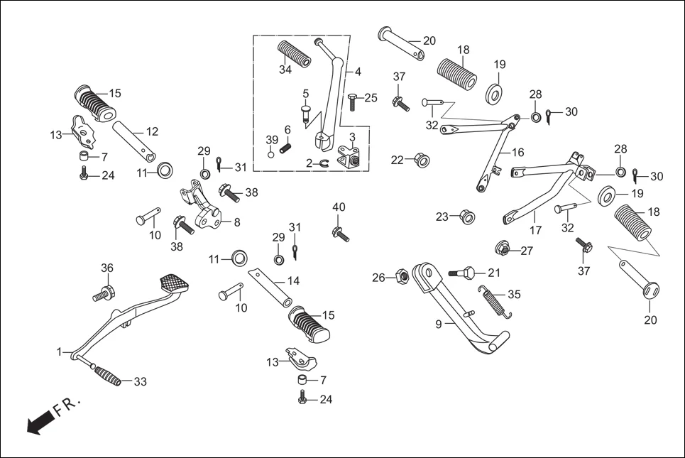 F-17 STEP ASSY./KICK STARTER/GEAR CHANGE PEDAL/SIDE STAND/PILLION STEP. diagram showing 50603-KB4-000