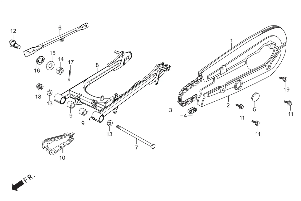 F-19 REAR FORK/CHAIN CASE diagram showing 94101-08000