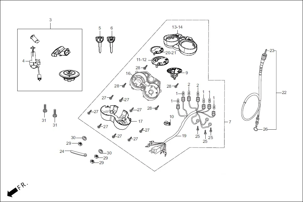 F-2-i3S SPEEDOMETER/CABLE/KEY SET diagram showing 90032-KST-950