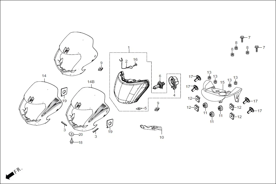 F-1-SELF HEAD LIGHT diagram showing 83400-ACK-010S