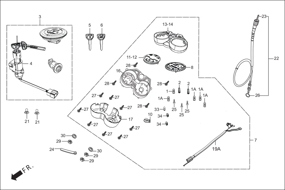 F-2-SELF SPEEDOMETER/CABLE/KEY SET diagram showing 44831-KST-940