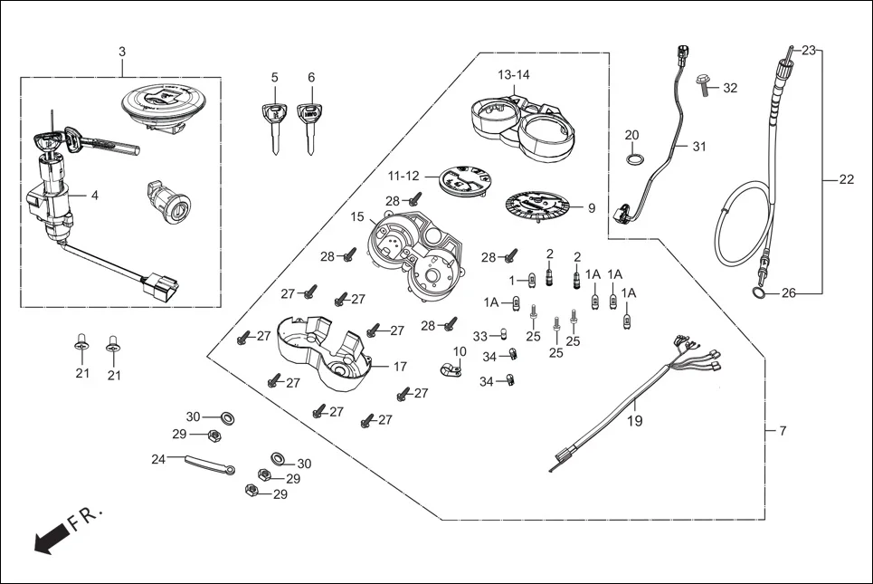 F-2-i3S SPEEDOMETER/CABLE/KEY SET diagram showing 37619-ACK-02099