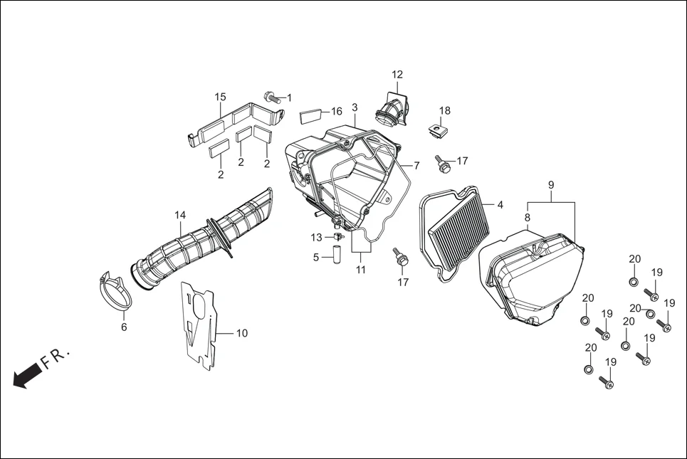 F-15 AIR CLEANER assembly diagram for Hero HF Deluxe BSVI (Jan, 2020)