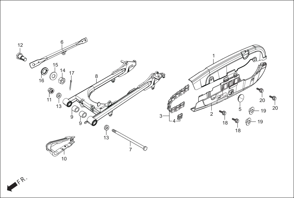 F-19 REAR FORK/CHAIN CASE diagram showing 94101-08000