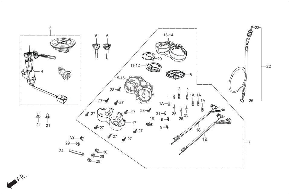F-2 SPEEDOMETER/CABLE/KEY SET diagram showing 61317-KCC-900