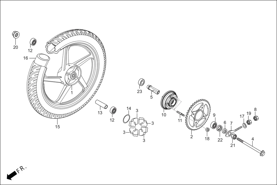 F-11 REAR WHEEL assembly diagram for Hero HF Deluxe(Jan,2023)