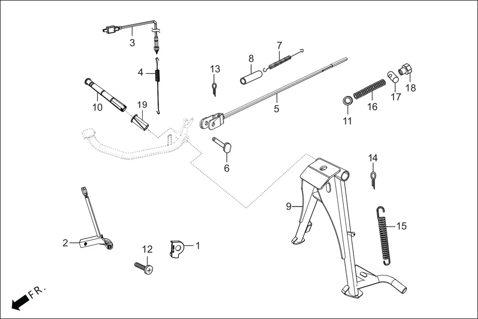 F-18 MAIN STAND/PEDAL BRAKE assembly diagram for Hero HF Deluxe(Jan,2023)
