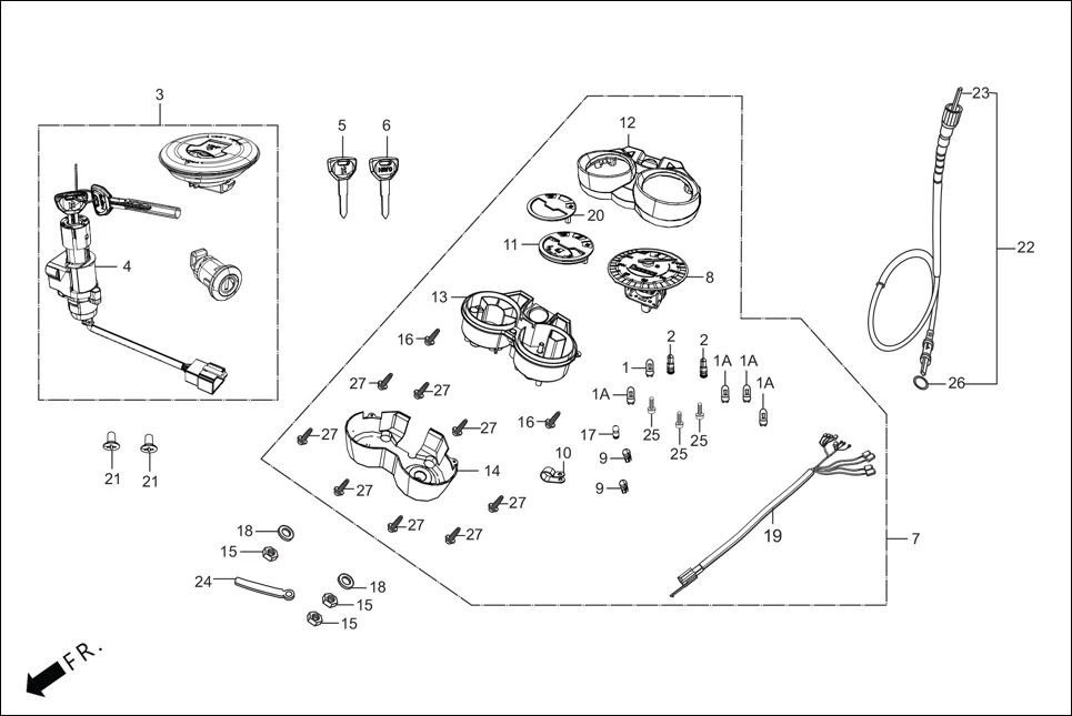 F-2 SPEEDOMETER/CABLE KEY SET assembly diagram for Hero HF Deluxe(Jan,2023)