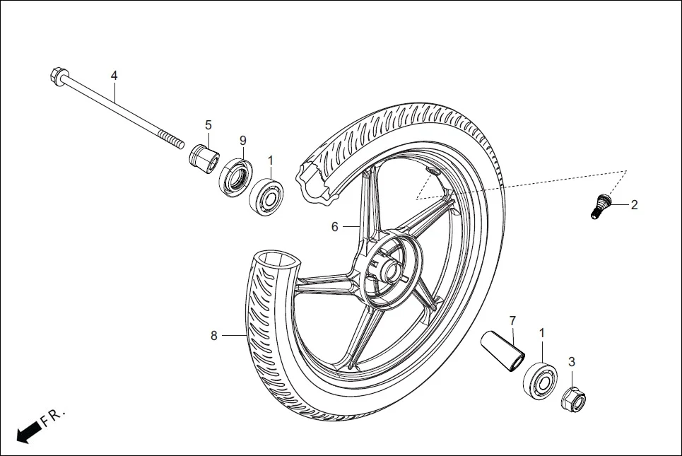 F-9A FRONT WHEEL assembly diagram for Hero HF Deluxe(Jan,2023)