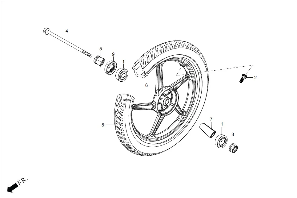 F-9 FRONT WHEEL assembly diagram for Hero HF Deluxe(Jan,2023)