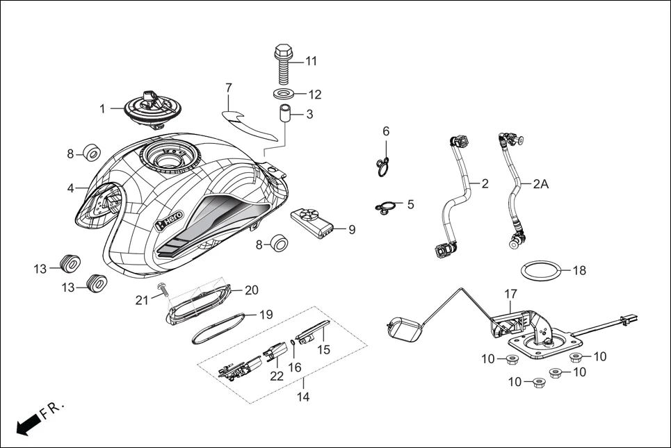 F-13-SELF FUEL TANK diagram showing 17570-ACK-900