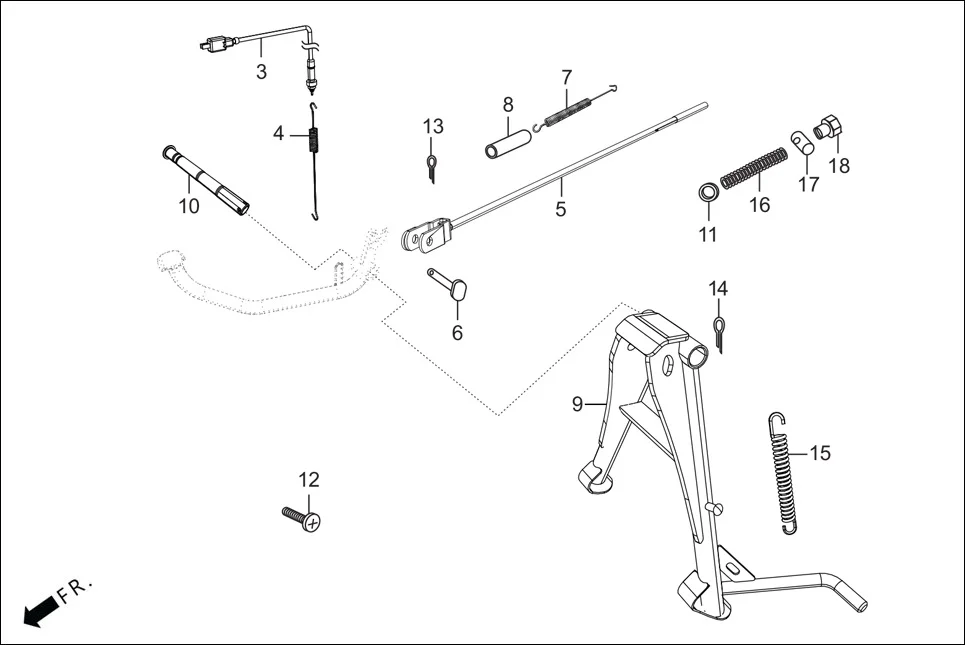 F-18-KICK MAIN STAND/PEDAL BRAKE diagram showing 35357-AAH-F00