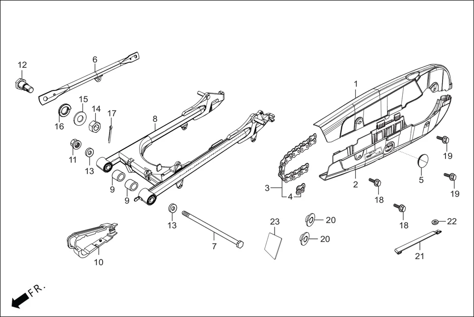 F-19 REAR FORK/CHAIN CASE diagram showing 94201-20150