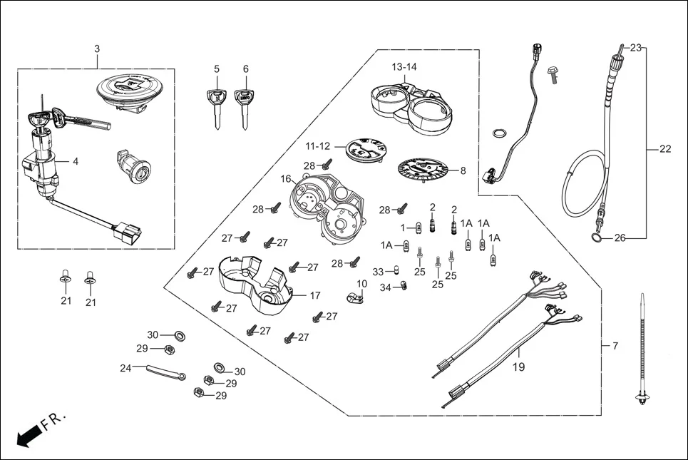 F-2 SPEEDOMETER/CABLE KEY SET diagram showing 37619-ACK-01099