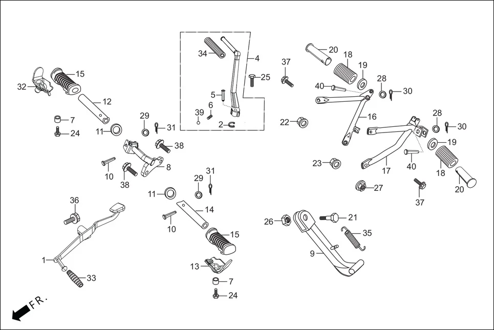 F-17-SELF STEP ASSY./KICK STARTER/GEAR CHANGE PEDAL/SIDE STAND/PILLION STEP. diagram showing 94101-08000
