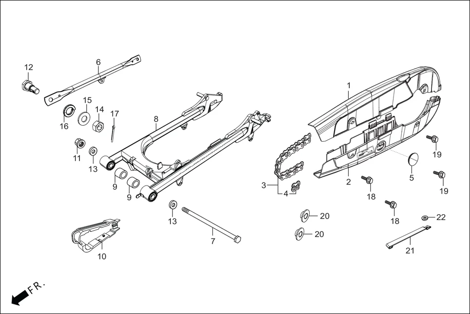F-19 REAR FORK/CHAIN CASE diagram showing 94201-20150