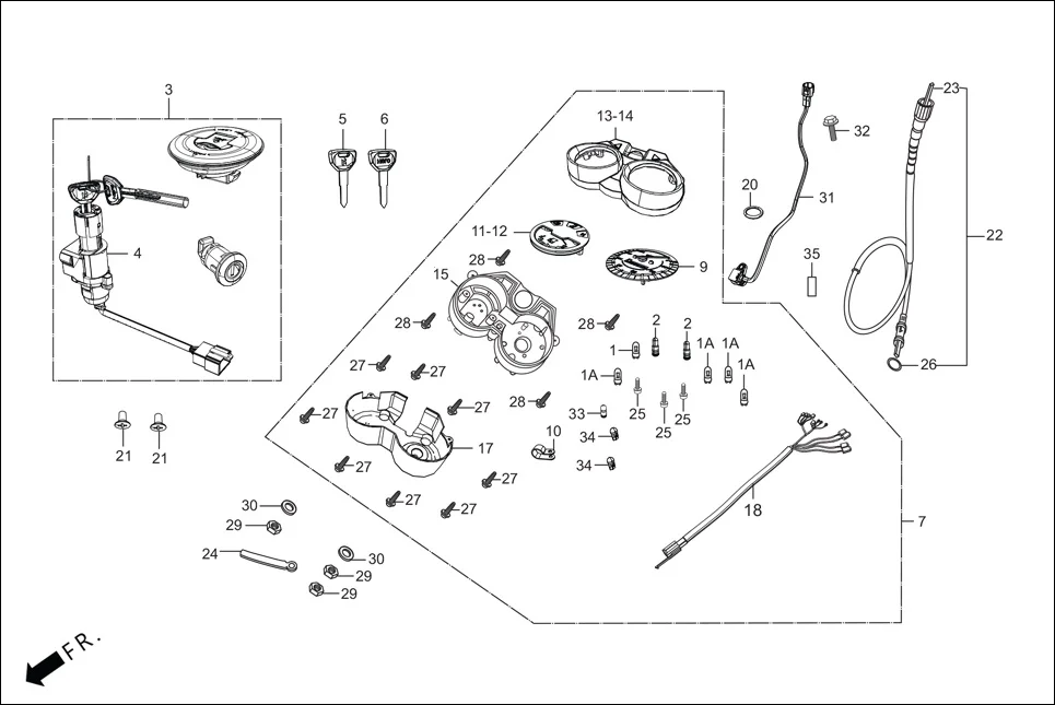 F-2-i3S SPEEDOMETER/CABLE/KEY SET diagram showing 37702-ABS-301