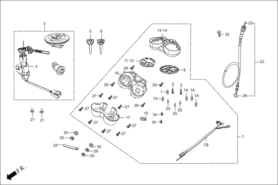 F-2-KICK SPEEDOMETER/CABLE/KEY SET diagram showing 61317-KCC-900