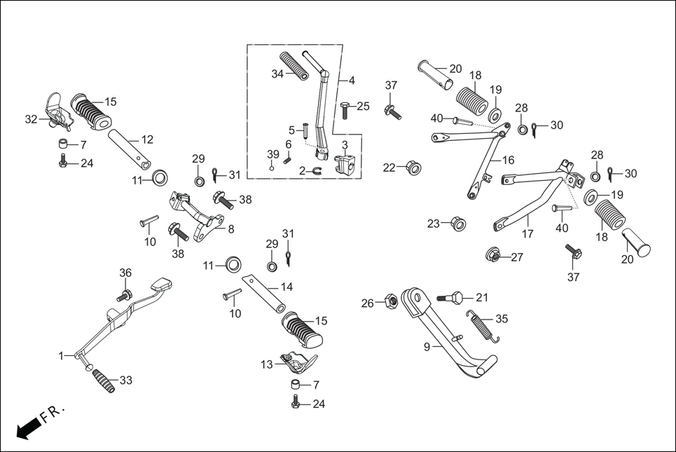 F-17 STEP ASSY./KICK STARTER/GEAR CHANGE PEDAL/SIDE STAND/PILLION STEP. diagram showing 94050-06000