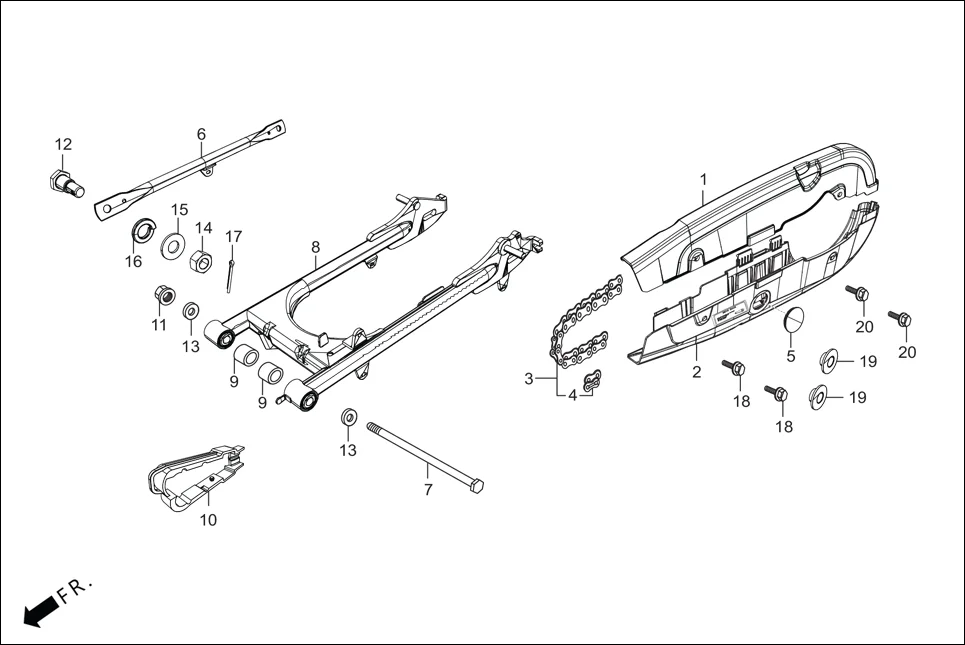 F-19 REAR FORK/CHAIN CASE diagram showing 94201-20150