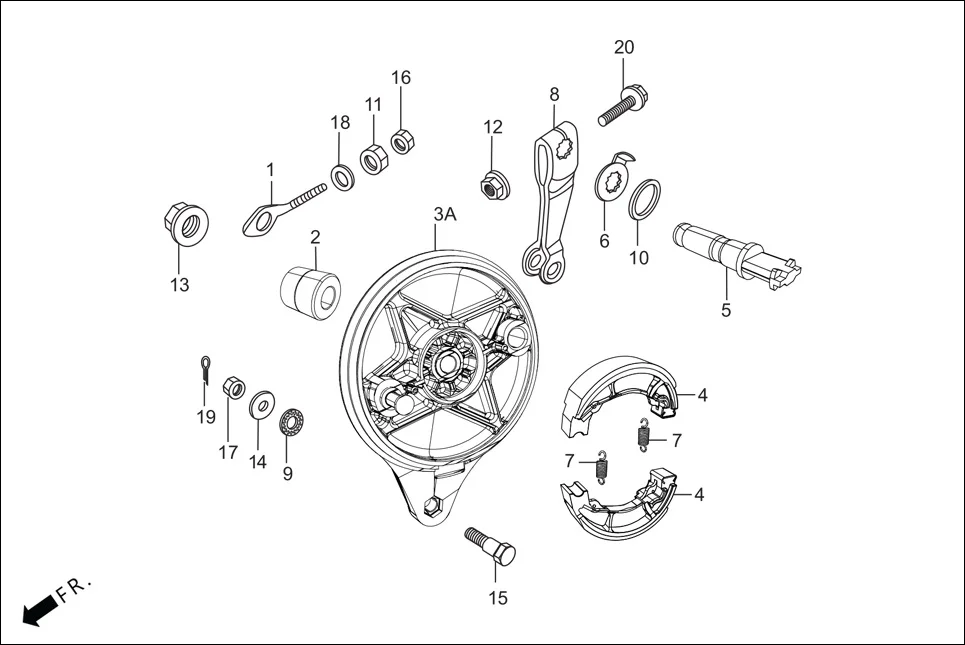 F-10-SELF REAR BRAKE PANEL assembly diagram for Hero HF-Deluxe(March,2023)