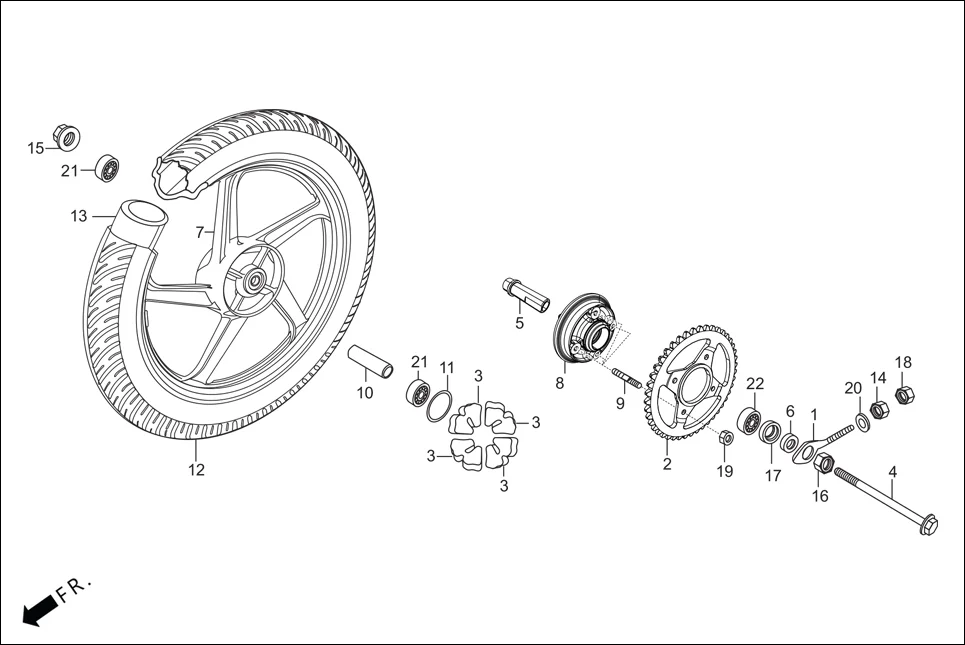 F-11-KICK REAR WHEEL assembly diagram for Hero HF-Deluxe(March,2023)