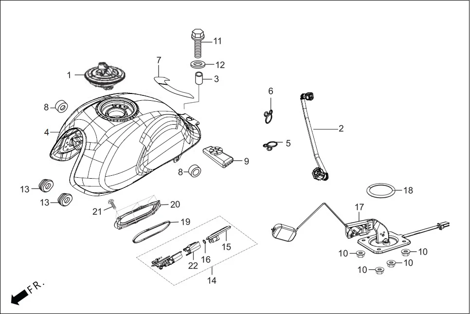 F-13-I FUEL TANK assembly diagram for Hero HF-Deluxe(March,2023)