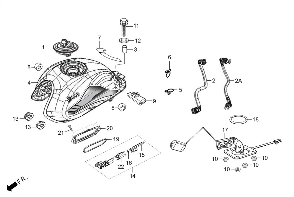 F-13-KICK FUEL TANK assembly diagram for Hero HF-Deluxe(March,2023)
