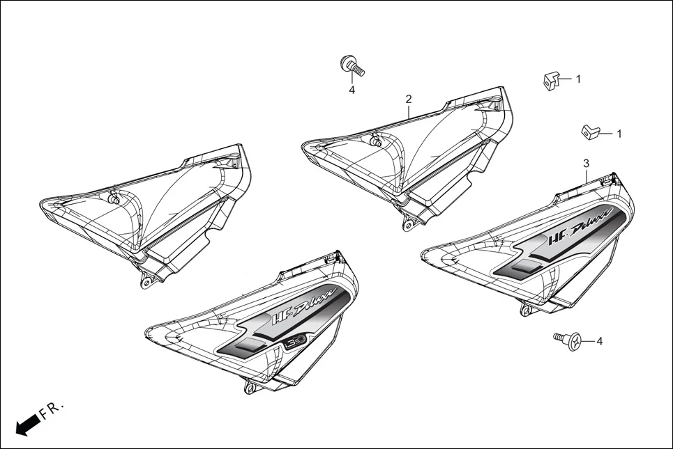 F-14-KICK SIDE COVER assembly diagram for Hero HF-Deluxe(March,2023)