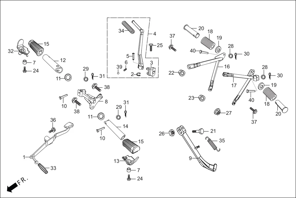 F-17-KICK STEP ASSY./KICK STARTER/GEAR CHANGE PEDAL/SIDE STAND/PILLION STEP. assembly diagram for Hero HF-Deluxe(March,2023)