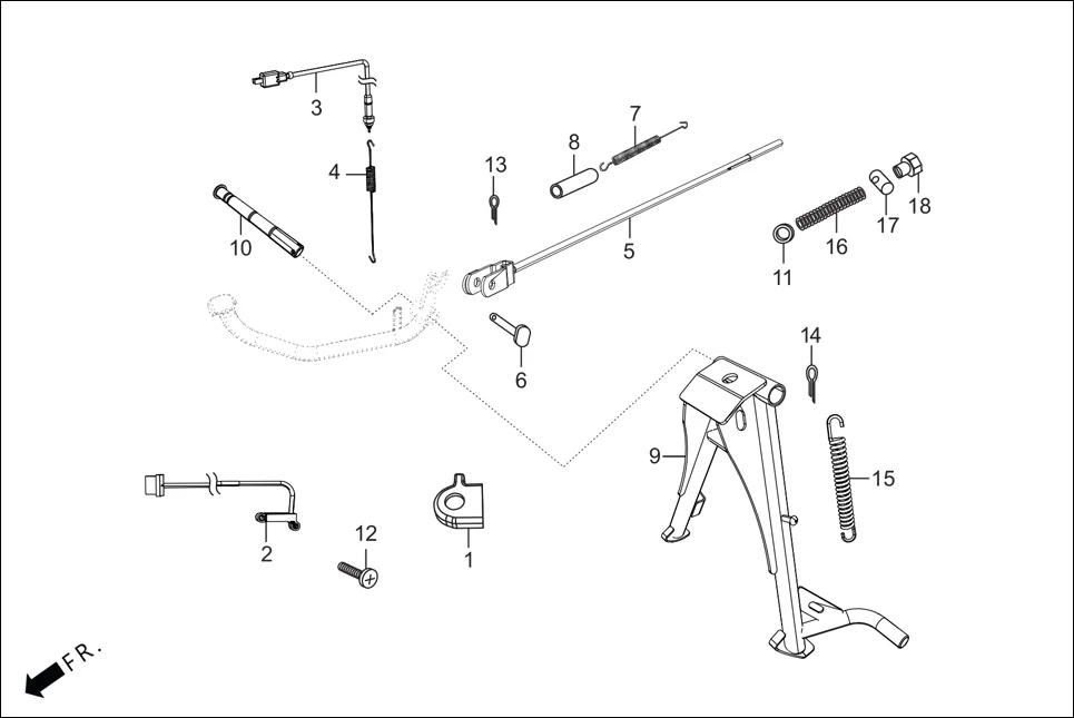 F-18 MAIN STAND/PEDAL BRAKE assembly diagram for Hero HF-Deluxe(March,2023)