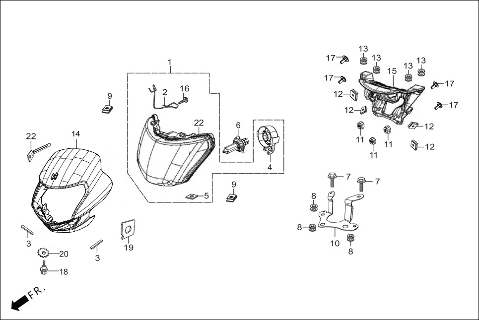 F-1A-KICK HEAD LIGHT assembly diagram for Hero HF-Deluxe(March,2023)
