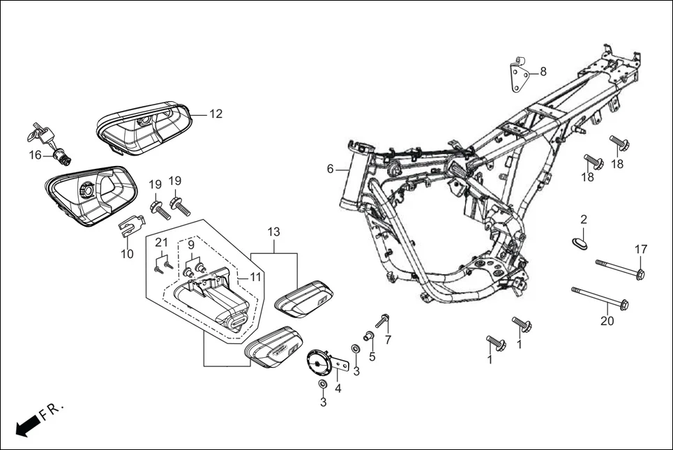 F-25-KICK FRAME BODY/UTILITY BOX assembly diagram for Hero HF-Deluxe(March,2023)