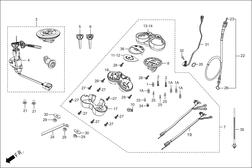 F-2 SPEEDOMETER/CABLE/KEY SET assembly diagram for Hero HF-Deluxe(March,2023)