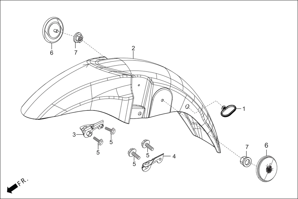 F-6-SELF FRONT FENDER assembly diagram for Hero HF-Deluxe(March,2023)
