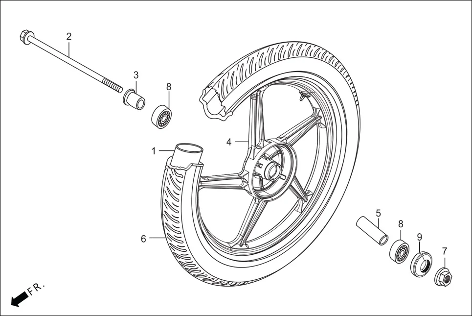 F-9-KICK FRONT WHEEL assembly diagram for Hero HF-Deluxe(March,2023)