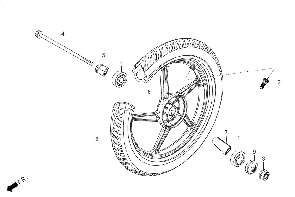F-9A FRONT WHEEL assembly diagram for Hero HF-Deluxe(March,2023)