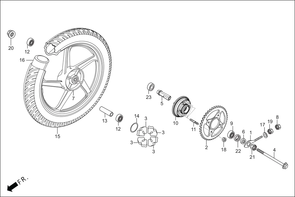 F-11 REAR WHEEL assembly diagram for Hero HF Deluxe(Nov,2022)