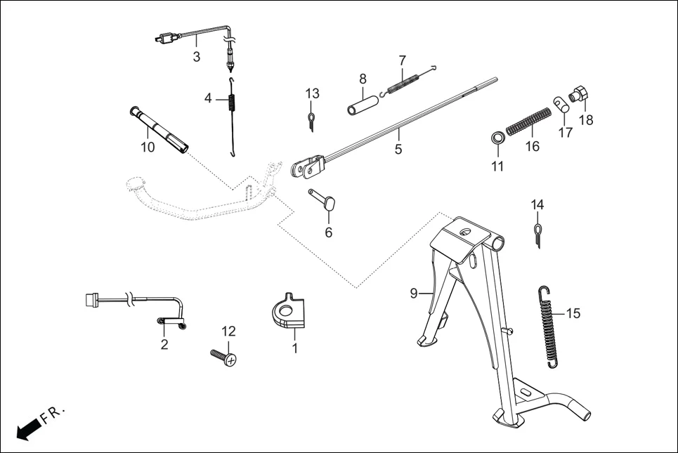 F-18 MAIN STAND/PEDAL BRAKE assembly diagram for Hero HF Deluxe(Nov,2022)