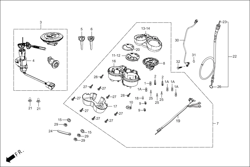 F-2 SPEEDOMETER/CABLE/KEY SET assembly diagram for Hero HF Deluxe(Nov,2022)
