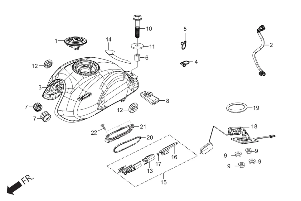 F-13 FUEL TANK diagram showing 16703-ACK-901